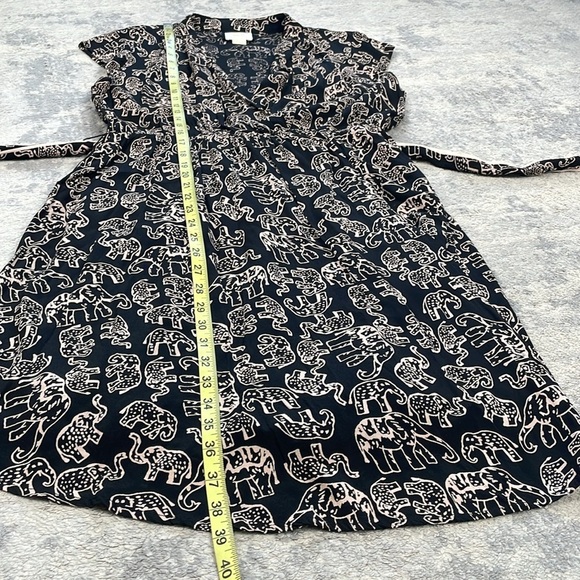 Anthropologie Maeve Noronha Wrap Dress Elephant Safari Novelty Print Black Sz M - Picture 9 of 15